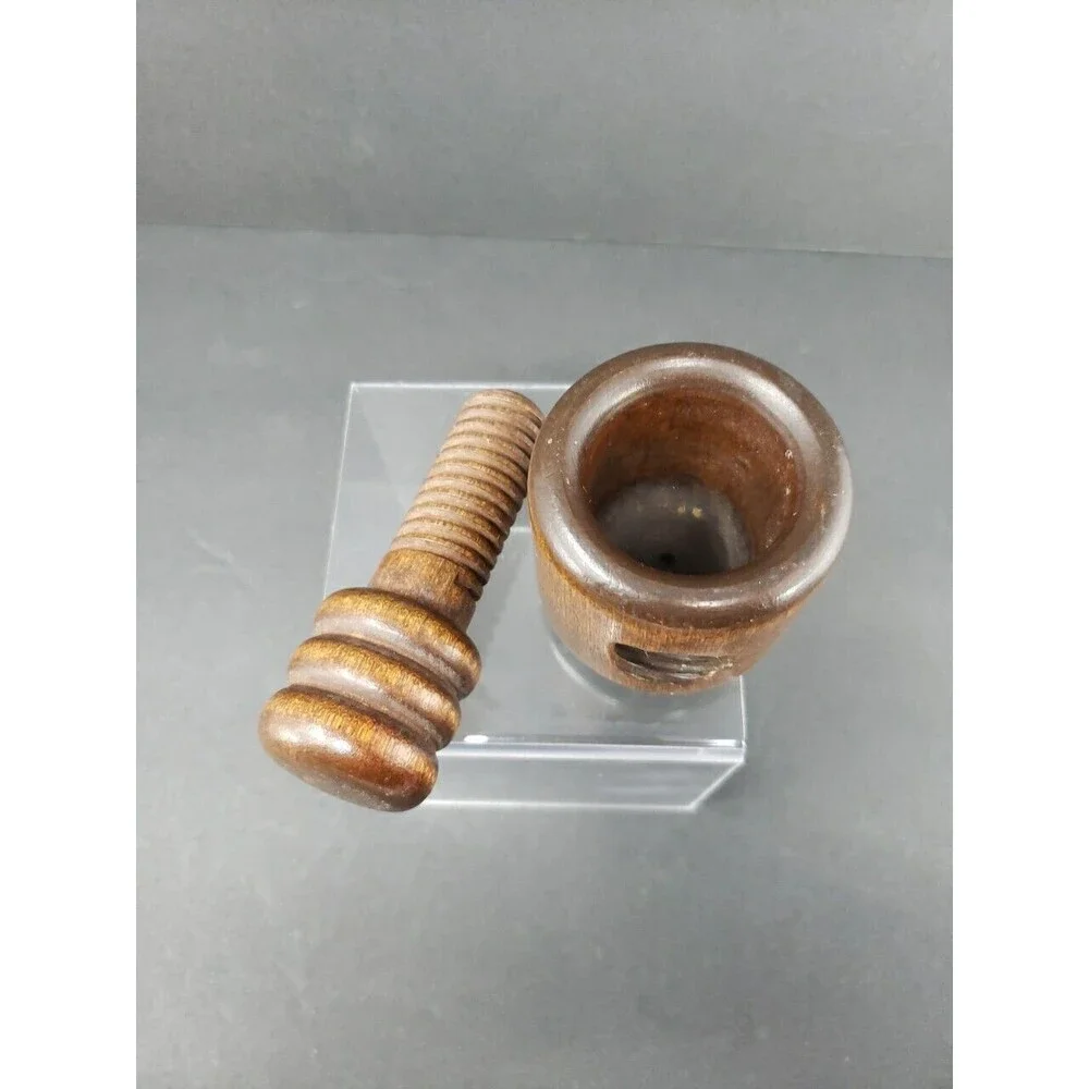 Nut Cracker Wooden Turn Screw Type Vintage Dark Solid Wood Collectible